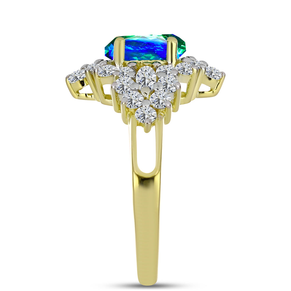Anillo de Plata Bañada en Oro con Cuarzo Pavo Real y Topacio Blanco 4 