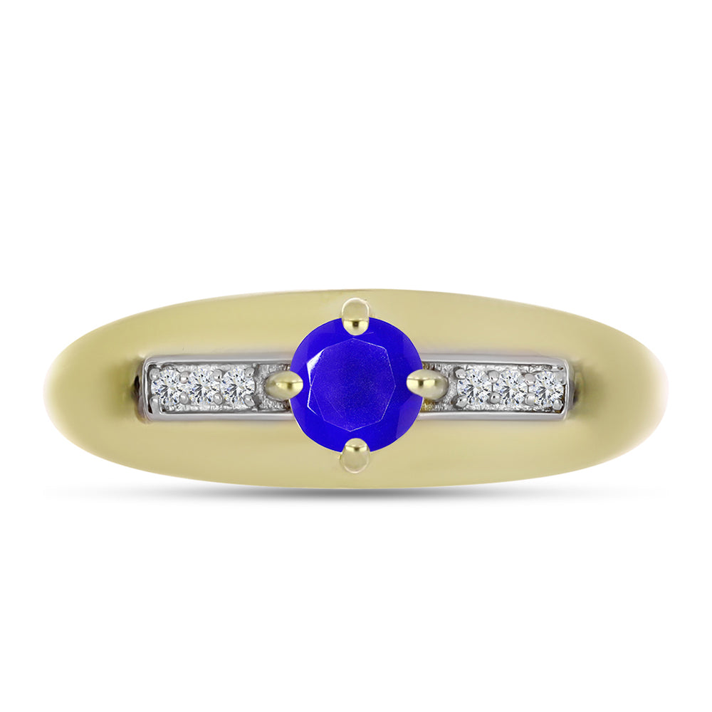 Anillo de Plata Bañada en Oro con Ágata azul y Topacio Blanco