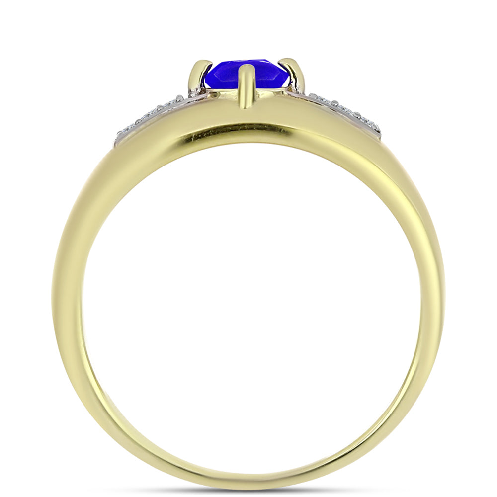 Anillo de Plata Bañada en Oro con Ágata azul y Topacio Blanco