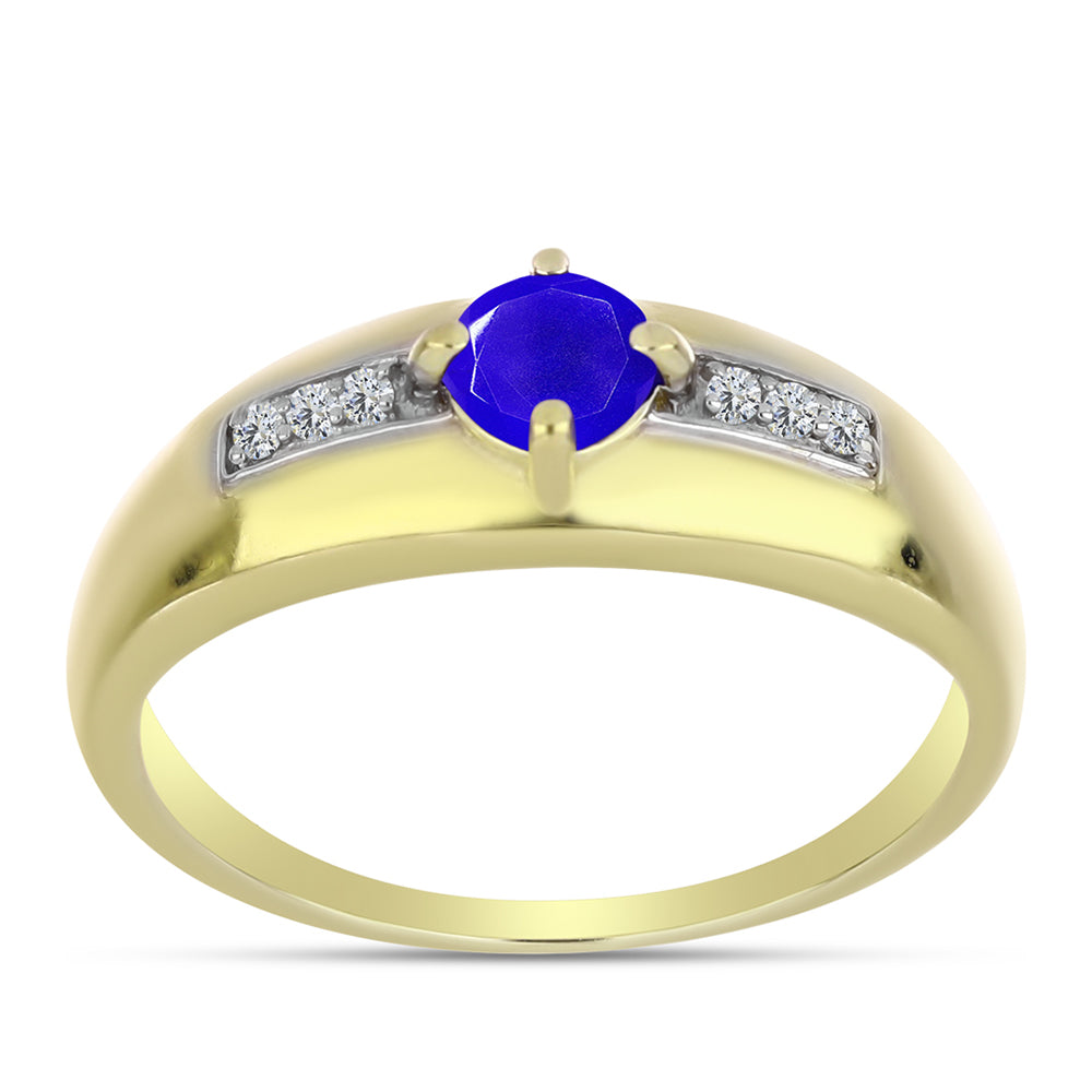 Anillo de Plata Bañada en Oro con Ágata azul y Topacio Blanco