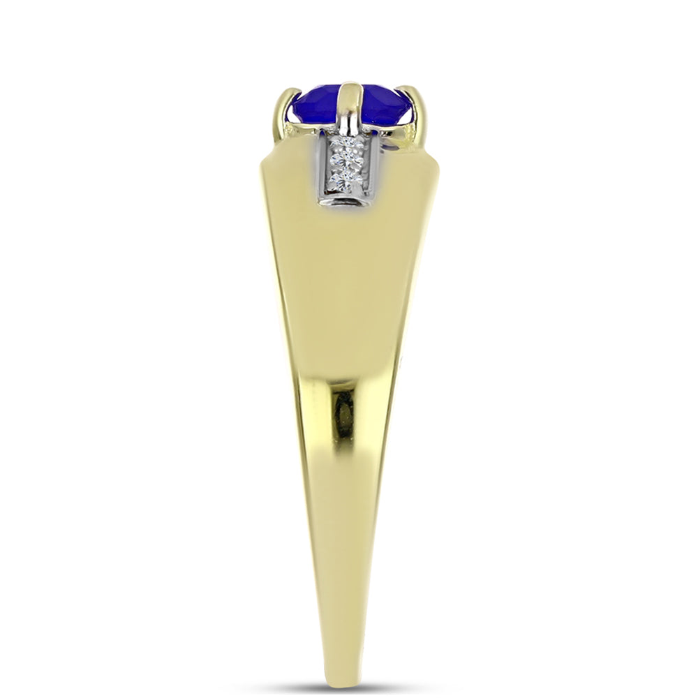 Anillo de Plata Bañada en Oro con Ágata azul y Topacio Blanco 4 