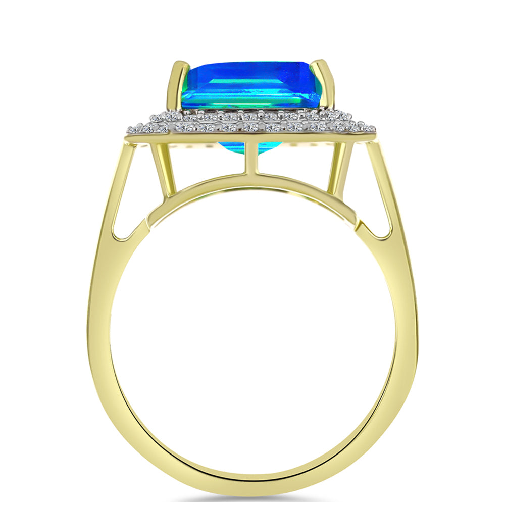 Anillo de Plata Bañada en Oro con Cuarzo Pavo Real y Topacio Blanco