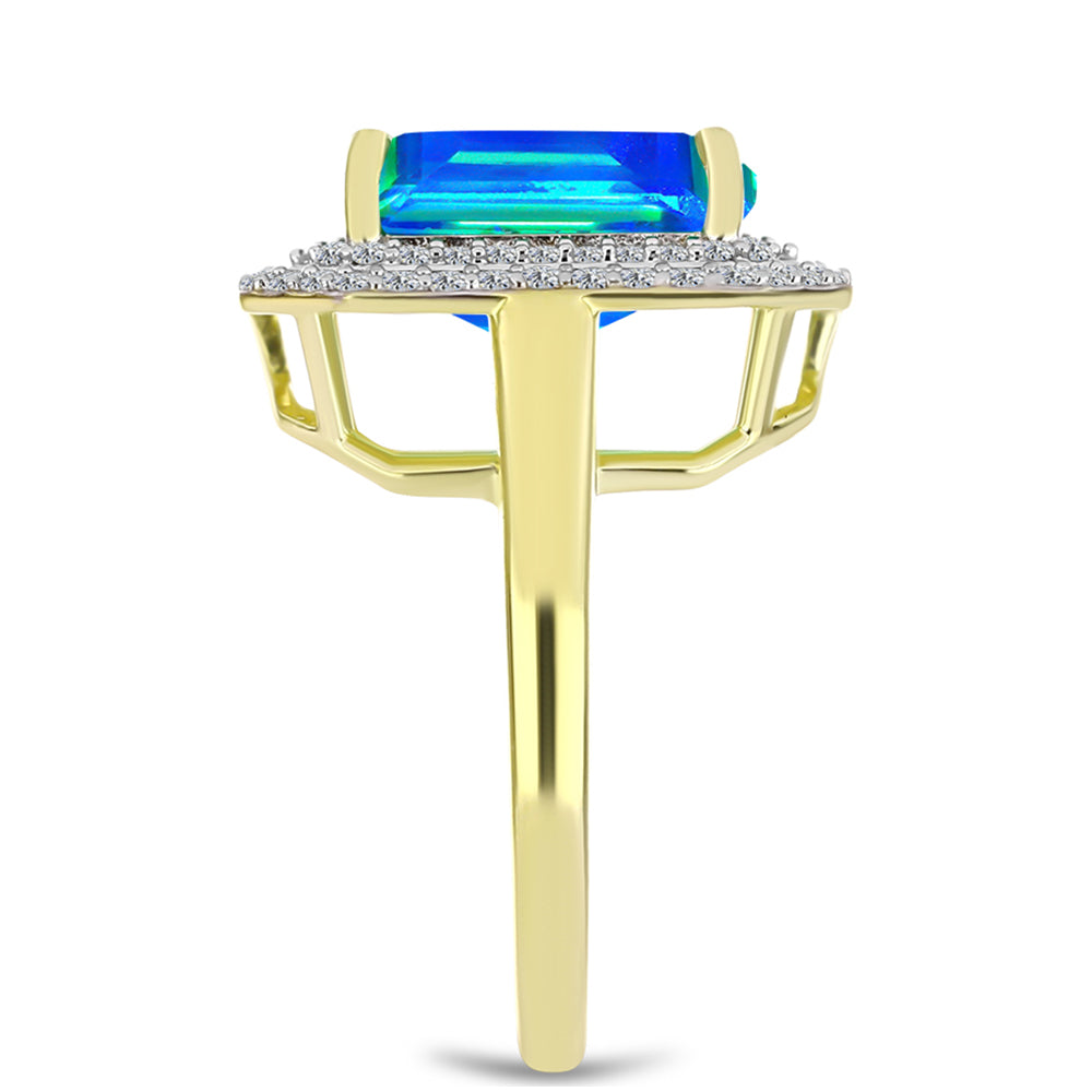 Anillo de Plata Bañada en Oro con Cuarzo Pavo Real y Topacio Blanco 4 