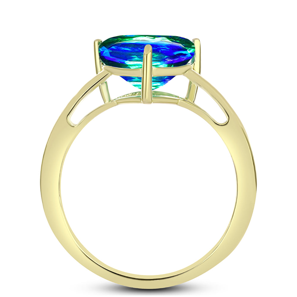 Anillo de Plata Bañada en Oro con Cuarzo Pavo Real