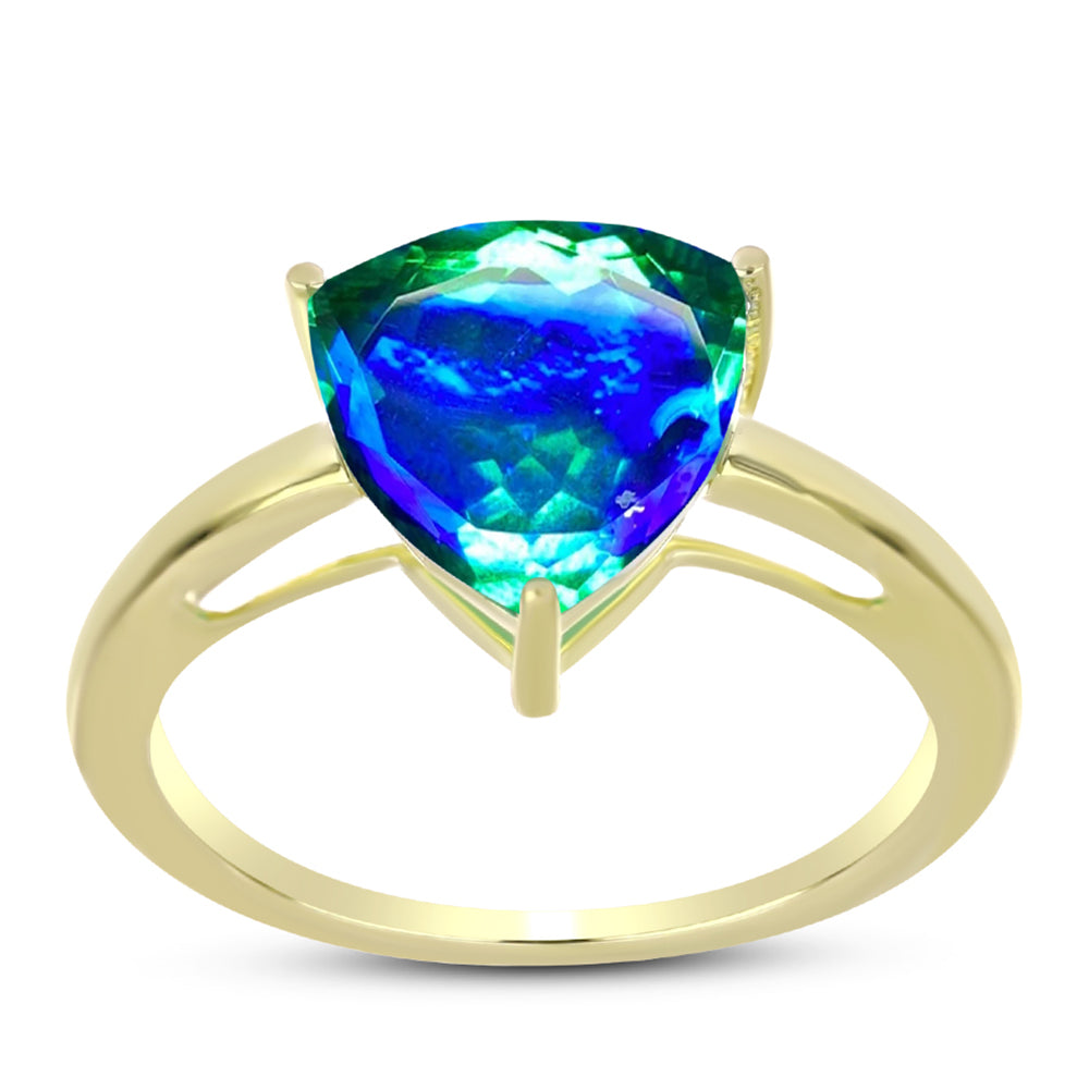 Anillo de Plata Bañada en Oro con Cuarzo Pavo Real