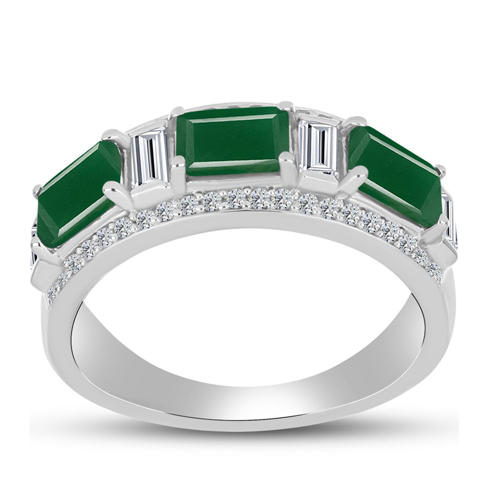 Anillo de Plata con Calcedonia Verde y Topacio Blanco