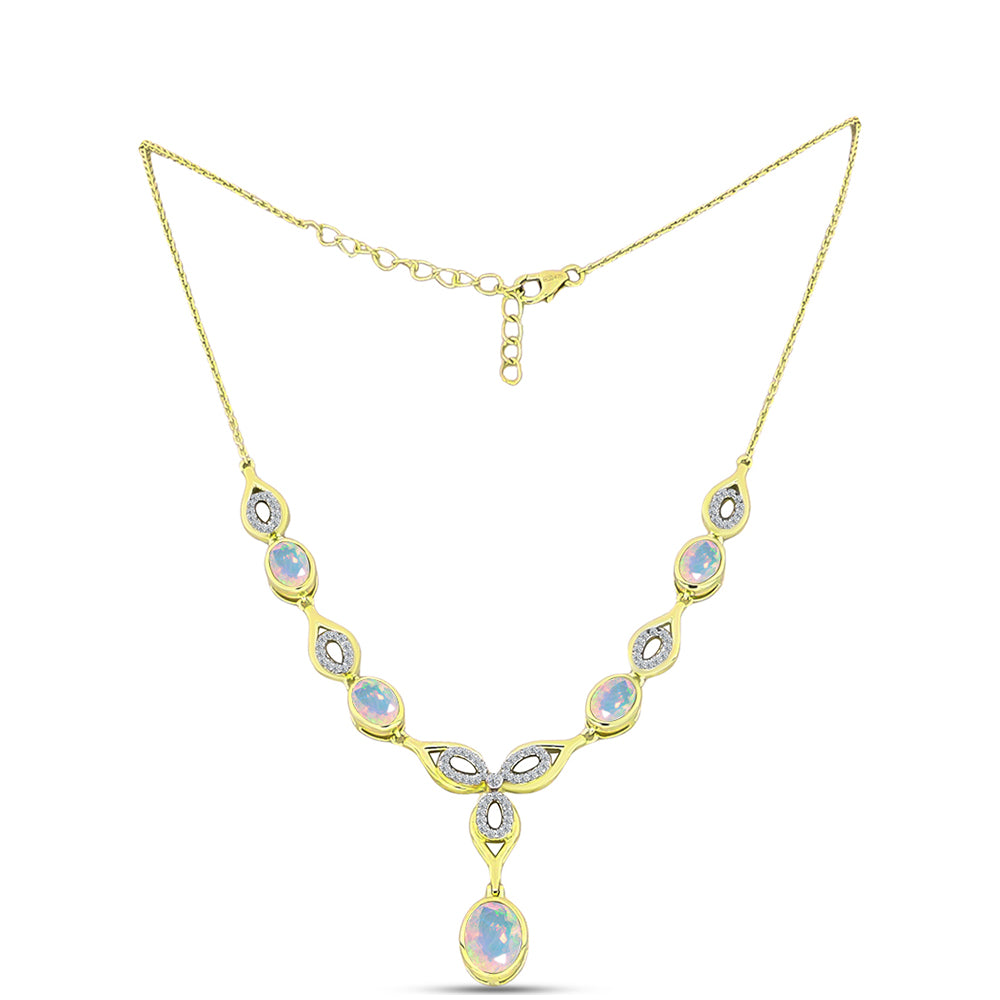 Collar de Plata Bañada en Oro con Ópalo Welo y Topacio Blanco 1 