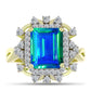 Anillo de Plata Bañada en Oro con Cuarzo Pavo Real y Topacio Blanco