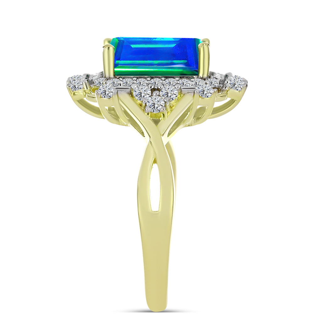 Anillo de Plata Bañada en Oro con Cuarzo Pavo Real y Topacio Blanco 4 