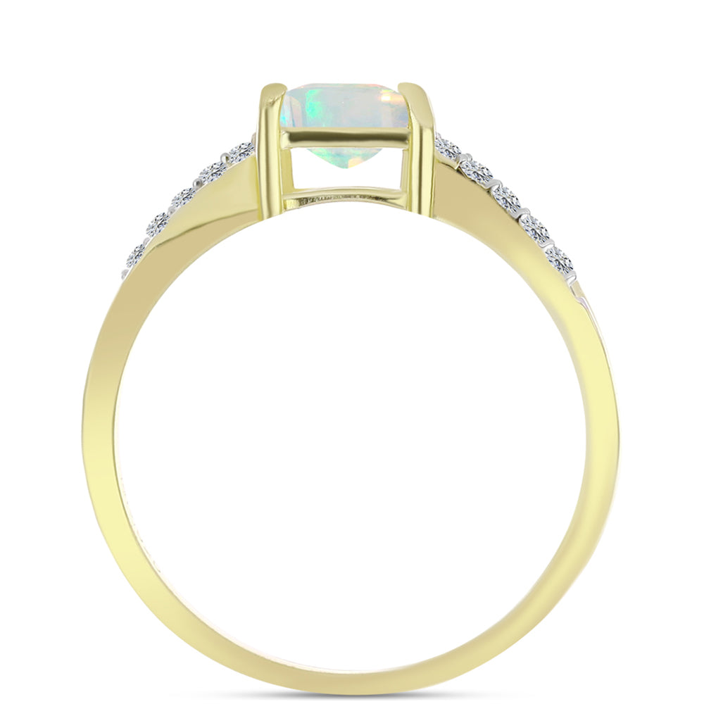 Anillo de Plata Bañada en Oro con Ópalo Welo y Topacio Blanco 2 