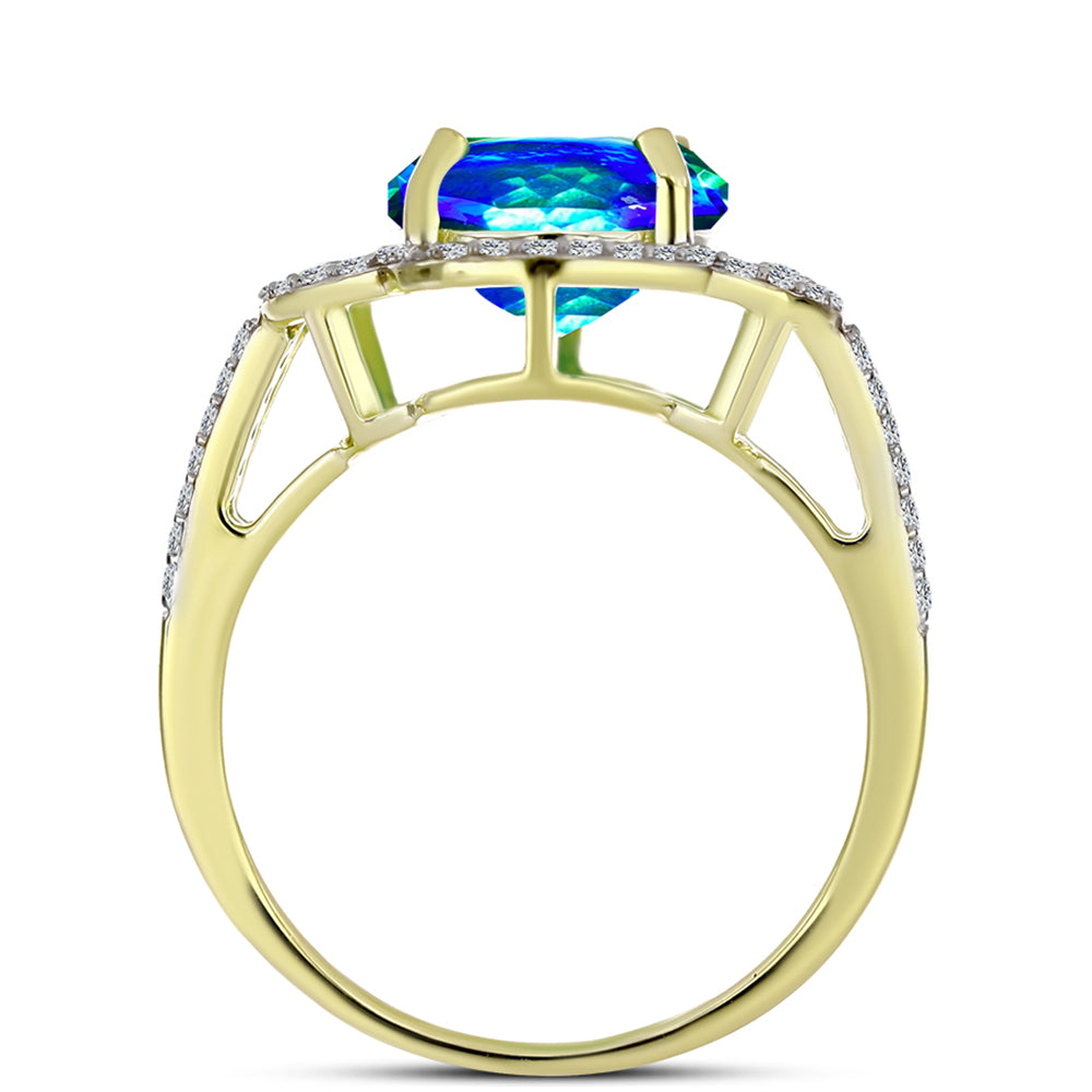 Anillo de Plata Bañada en Oro con Cuarzo Pavo Real y Topacio Blanco 2 