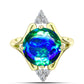 Anillo de Plata Bañada en Oro con Cuarzo Pavo Real y Topacio Blanco