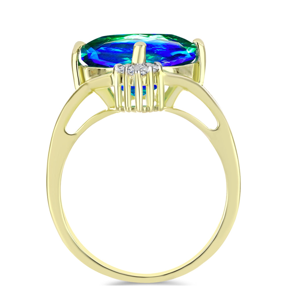 Anillo de Plata Bañada en Oro con Cuarzo Pavo Real y Topacio Blanco 2 
