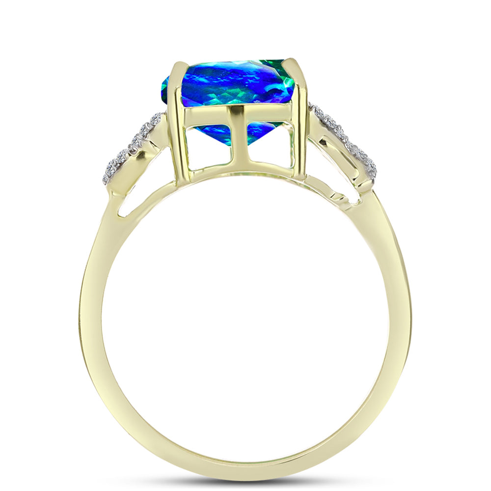 Anillo de Plata Bañada en Oro con Cuarzo Pavo Real y Topacio Blanco