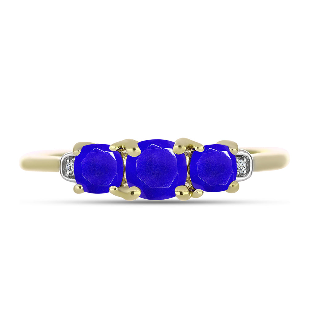 Anillo de Plata Bañada en Oro con Ágata azul y Topacio Blanco