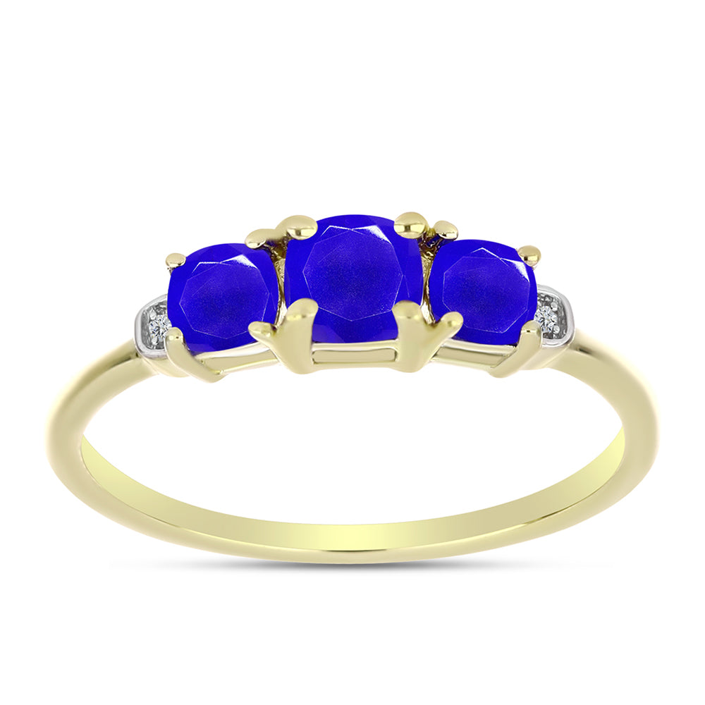 Anillo de Plata Bañada en Oro con Ágata azul y Topacio Blanco 3 