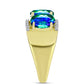 Anillo de Plata Bañada en Oro con Cuarzo Pavo Real y Topacio Blanco
