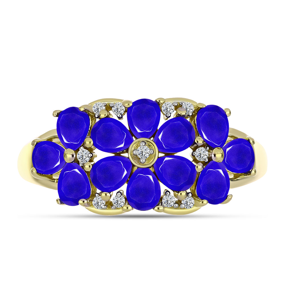 Anillo de Plata Bañada en Oro con Ágata azul y Topacio Blanco