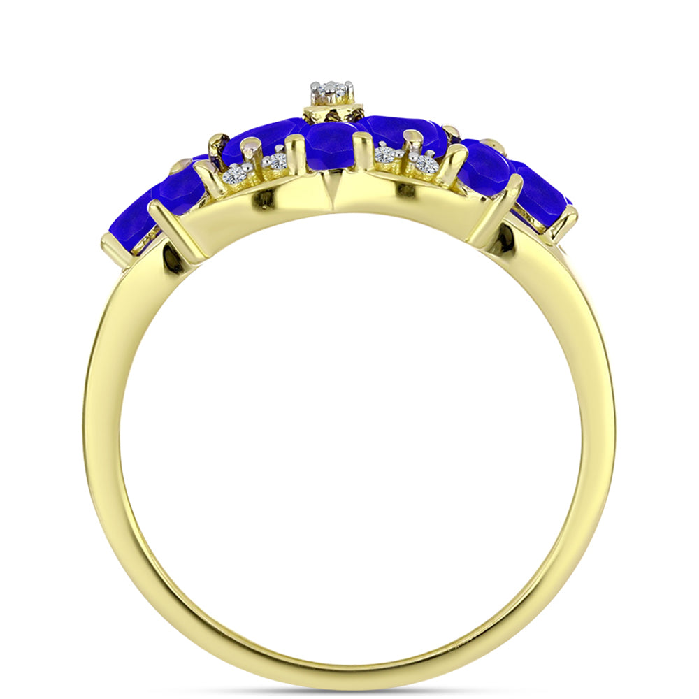 Anillo de Plata Bañada en Oro con Ágata azul y Topacio Blanco