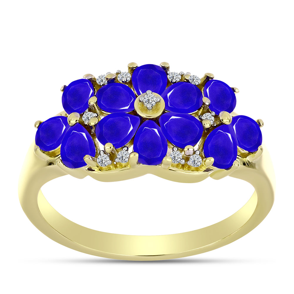 Anillo de Plata Bañada en Oro con Ágata azul y Topacio Blanco