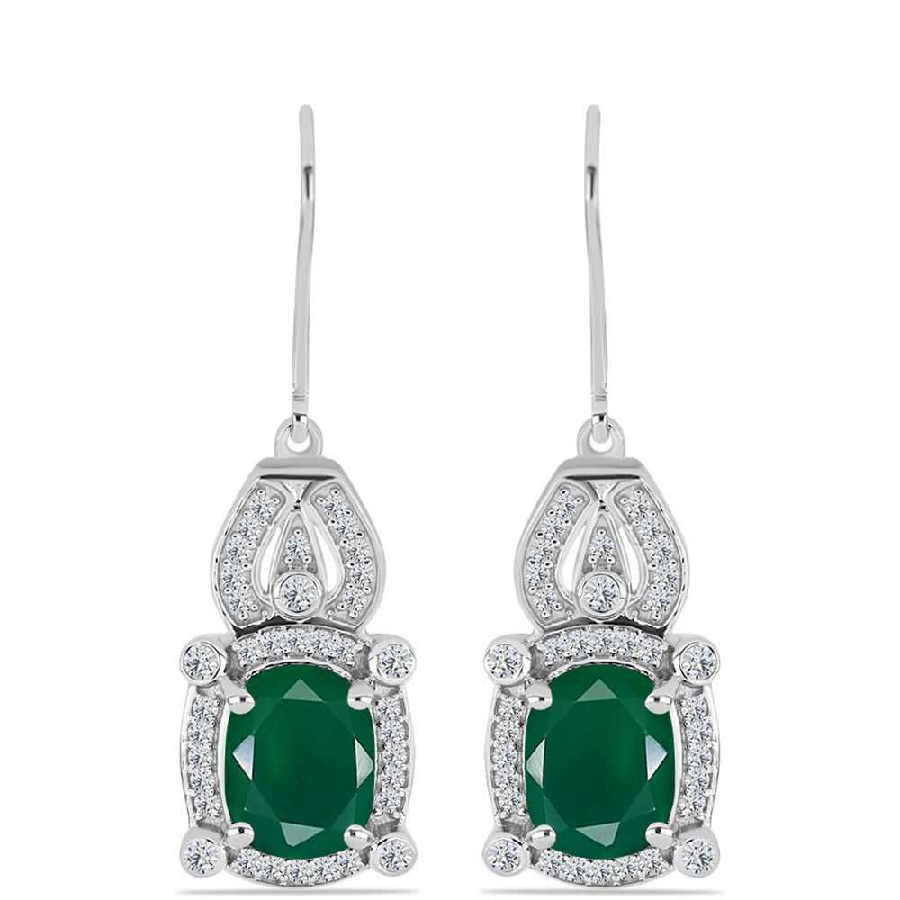 Pendientes de Plata con Calcedonia Verde y Topacio Blanco 1 