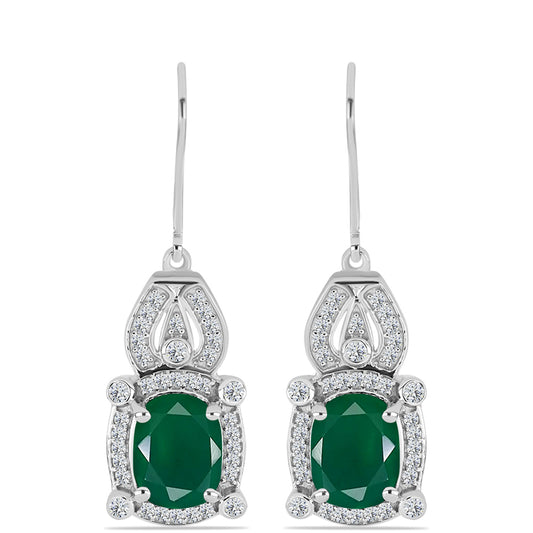 Pendientes de Plata con Calcedonia Verde y Topacio Blanco