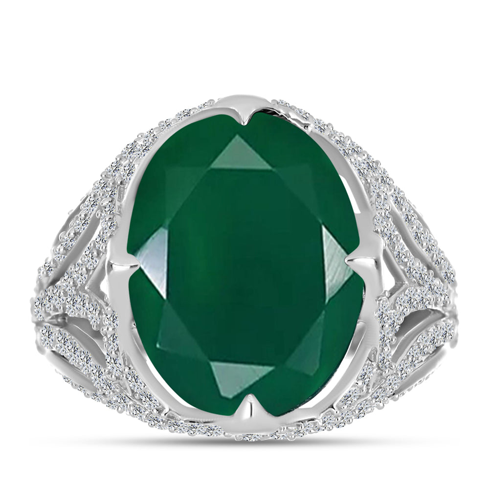 Anillo de Plata con Calcedonia Verde y Topacio Blanco