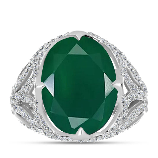 Anillo de Plata con Calcedonia Verde y Topacio Blanco