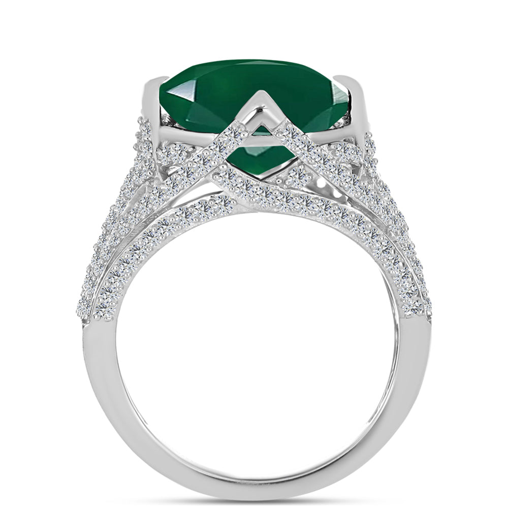 Anillo de Plata con Calcedonia Verde y Topacio Blanco 2 