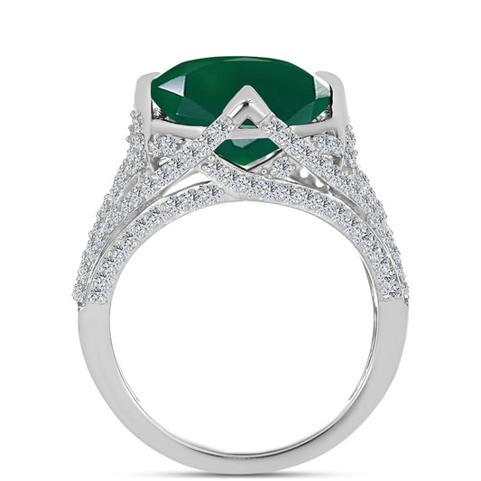 Anillo de Plata con Calcedonia Verde y Topacio Blanco