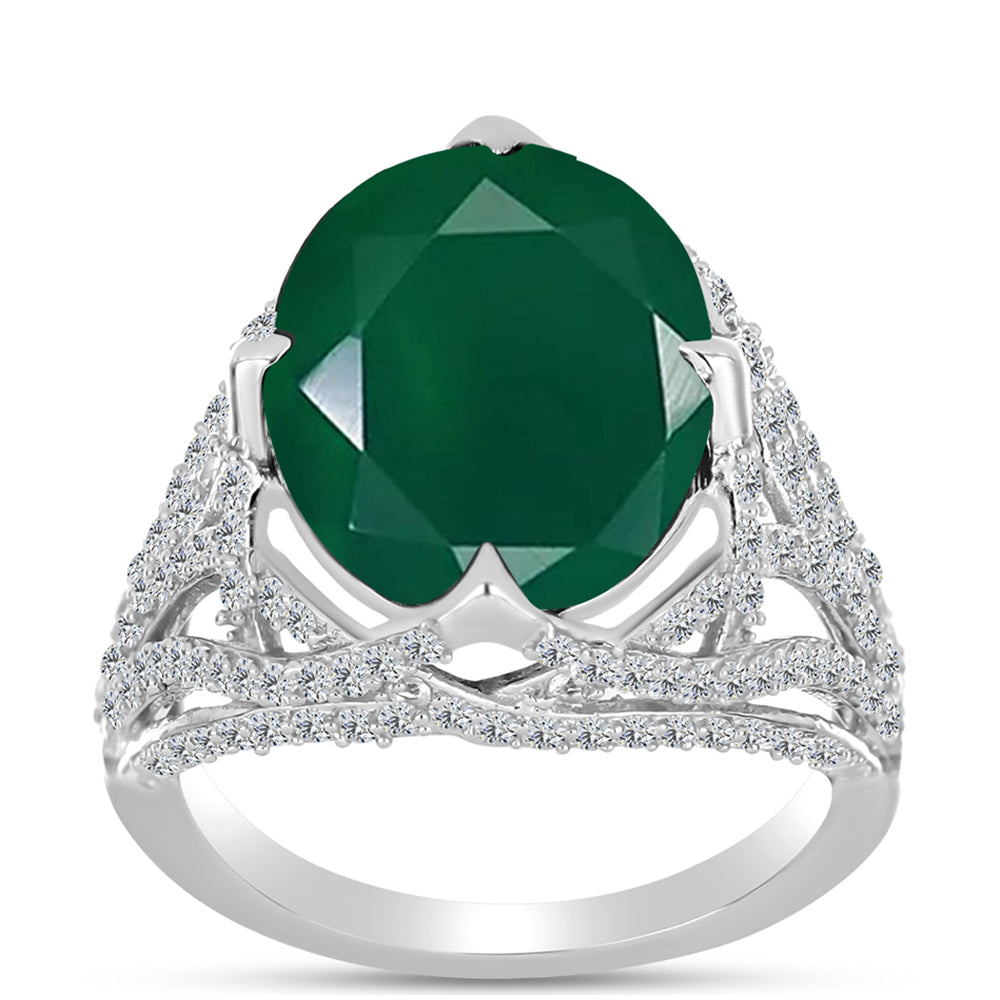 Anillo de Plata con Calcedonia Verde y Topacio Blanco