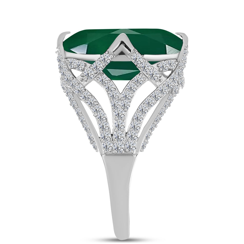 Anillo de Plata con Calcedonia Verde y Topacio Blanco