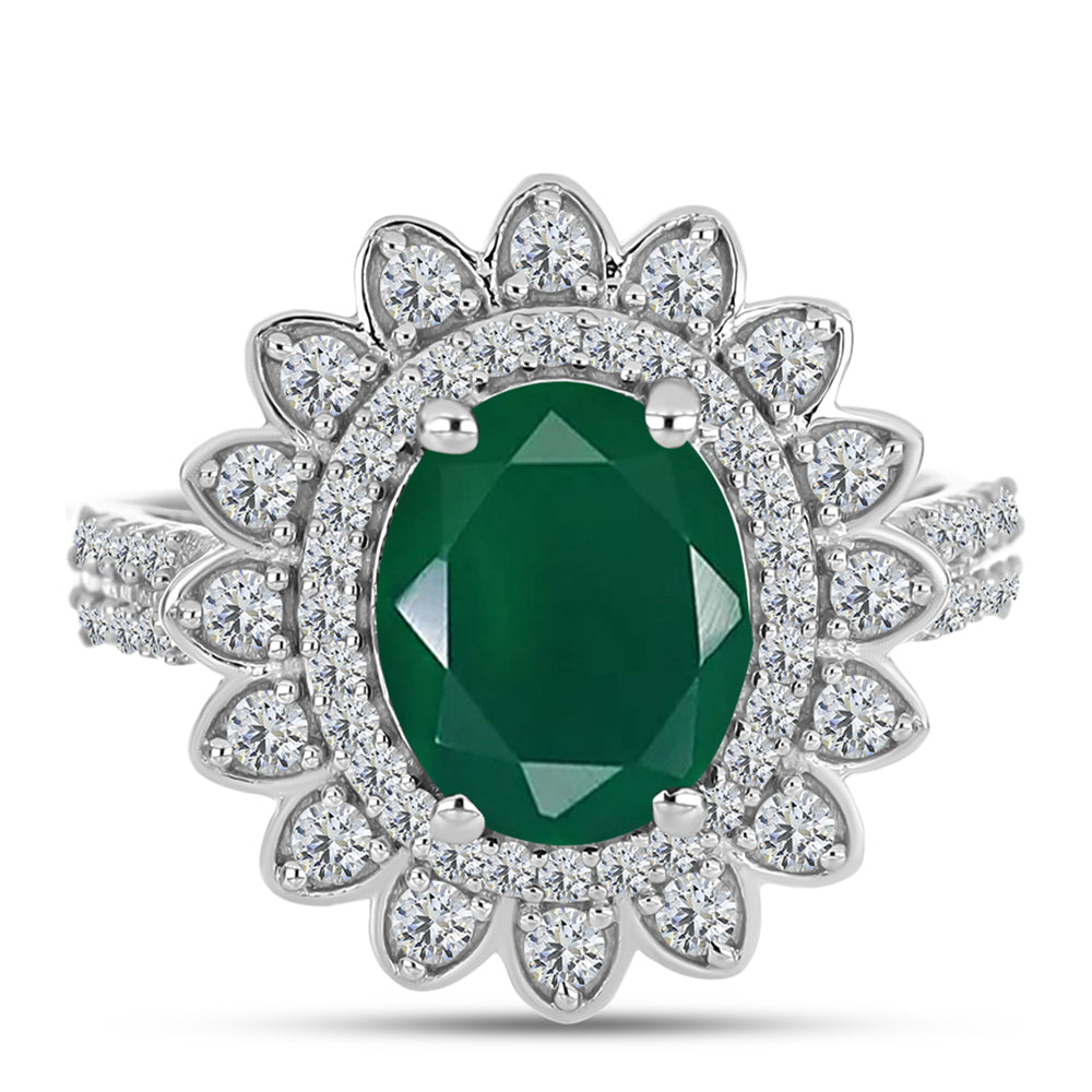 Anillo de Plata con Calcedonia Verde y Topacio Blanco