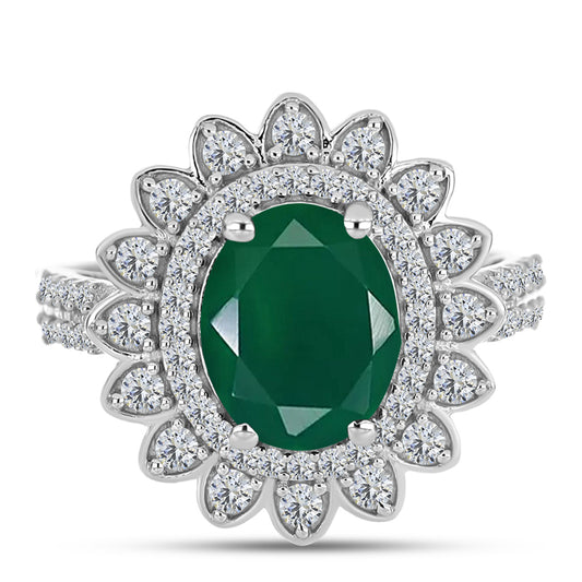 Anillo de Plata con Calcedonia Verde y Topacio Blanco