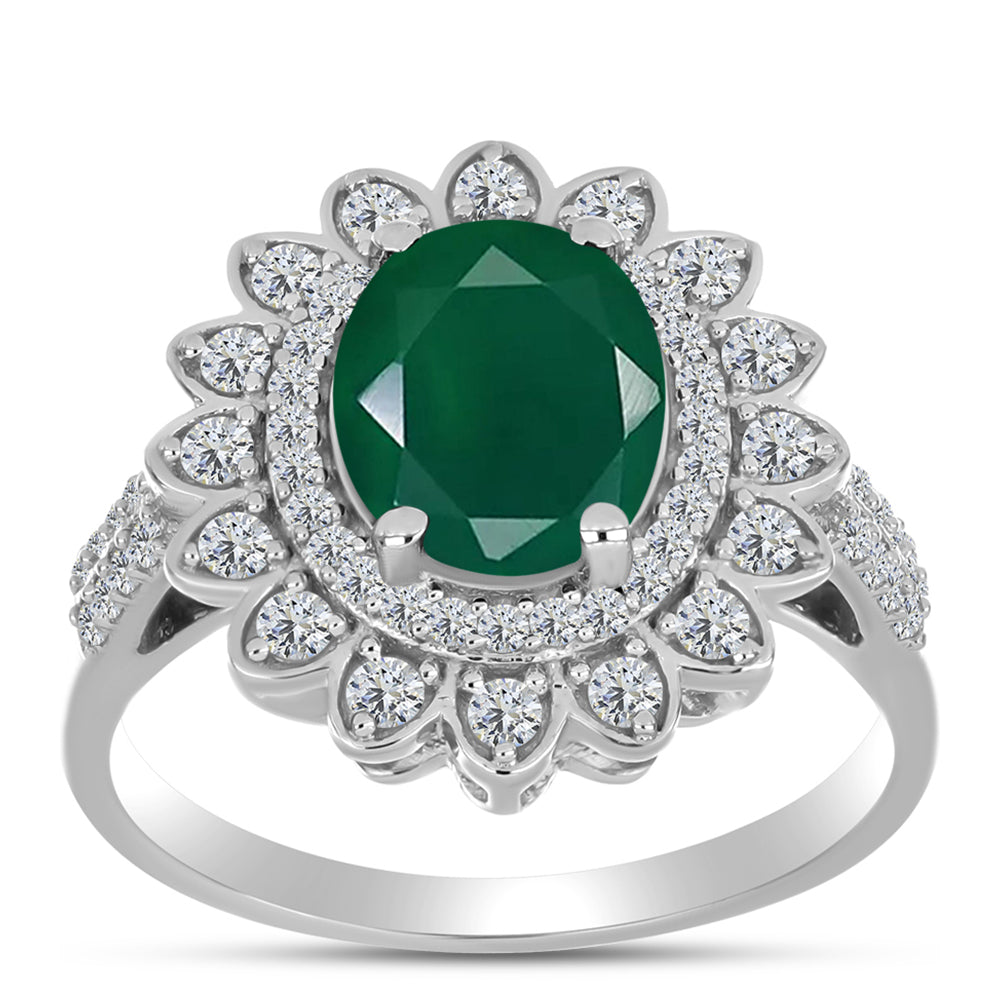 Anillo de Plata con Calcedonia Verde y Topacio Blanco