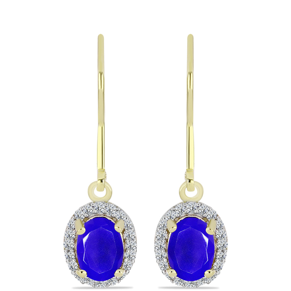 Pendientes de Plata Bañada en Oro con Ágata azul y Topacio Blanco