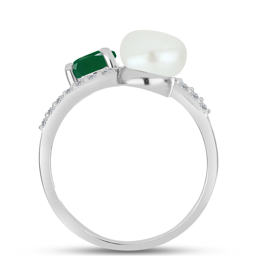Anillo de Plata con Calcedonia Verde y Perla de Agua Dulce