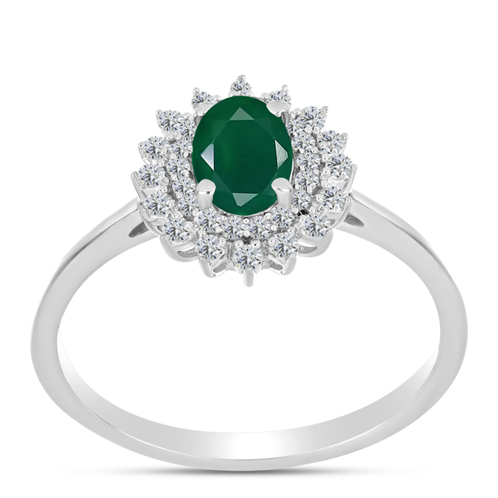 Anillo de Plata con Calcedonia Verde y Topacio Blanco