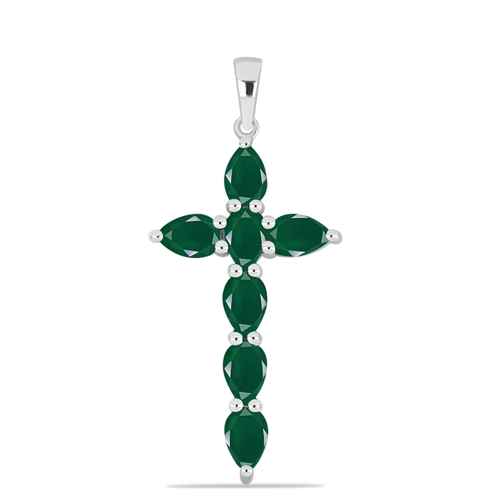 Cruz Colgante de Plata con Calcedonia Verde 1 