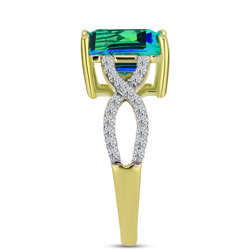 Anillo de Plata Bañada en Oro con Cuarzo Pavo Real y Topacio Blanco 4 