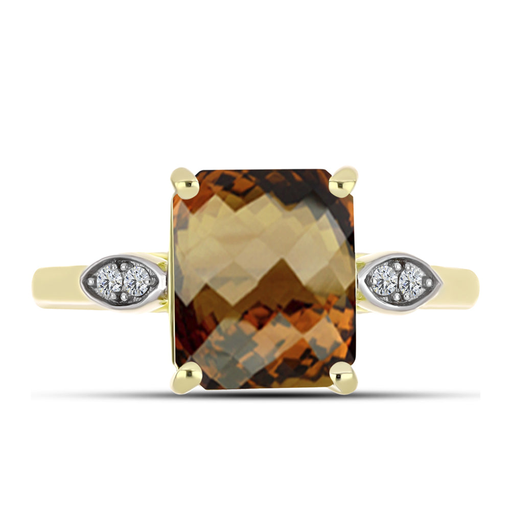 Anillo de Plata Bañada en Oro con Cuarzo Coñac y Topacio Blanco 1 