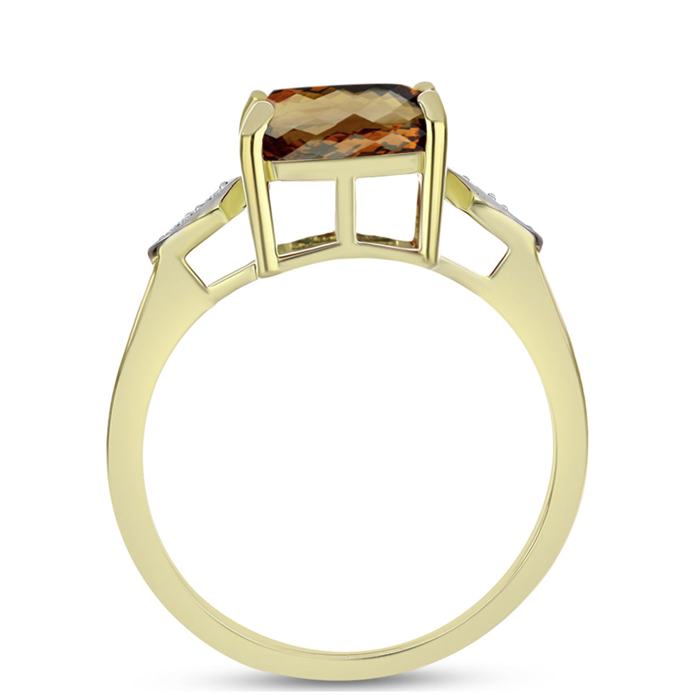 Anillo de Plata Bañada en Oro con Cuarzo Coñac y Topacio Blanco 2 