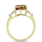 Anillo de Plata Bañada en Oro con Cuarzo Coñac y Topacio Blanco