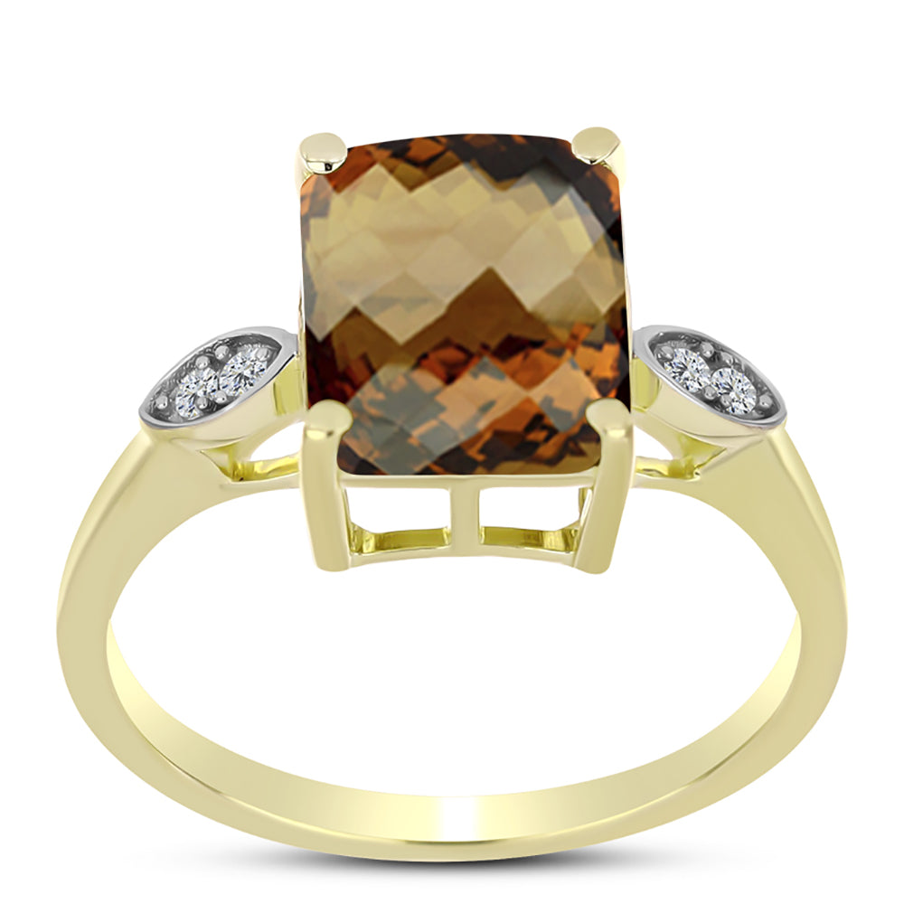 Anillo de Plata Bañada en Oro con Cuarzo Coñac y Topacio Blanco 3 