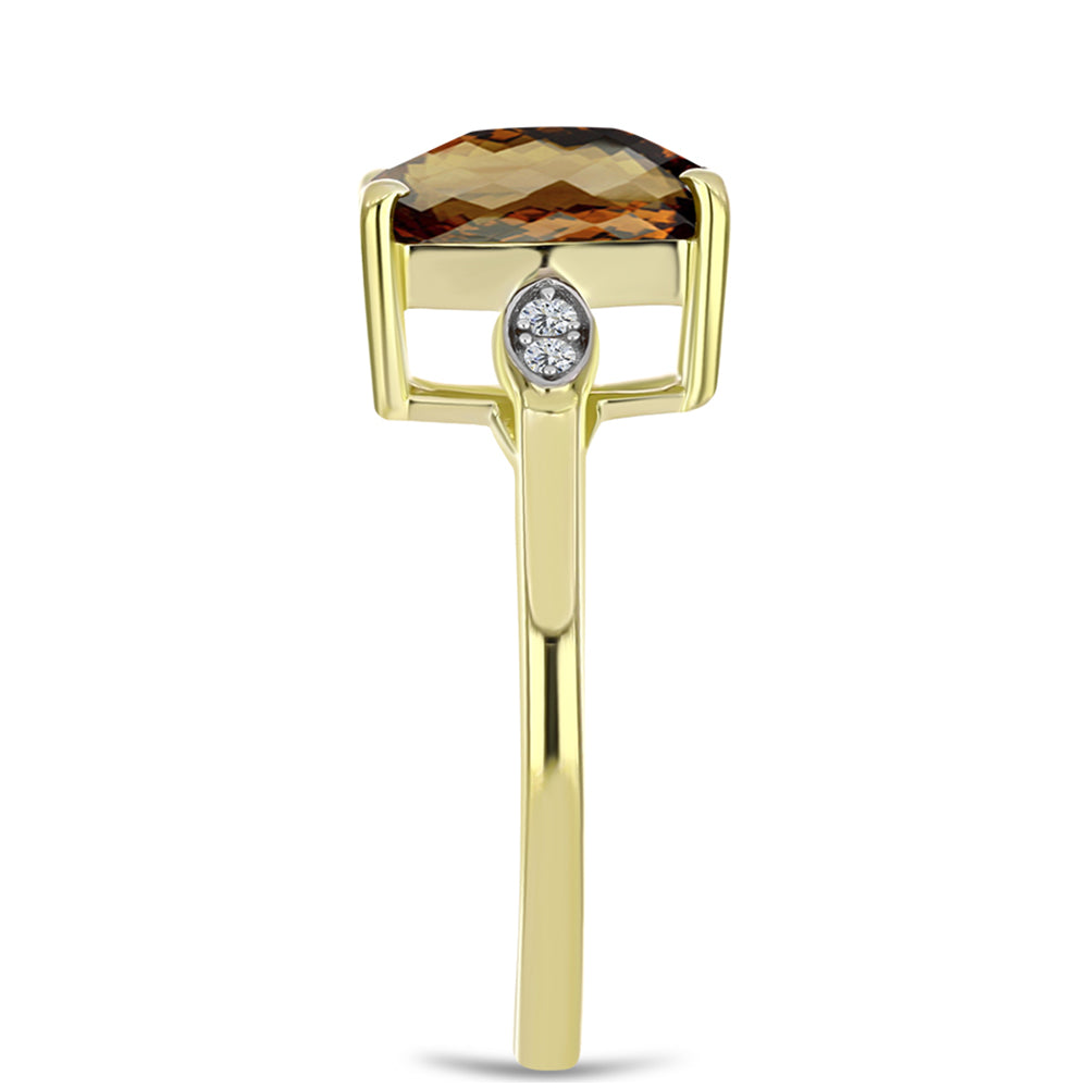 Anillo de Plata Bañada en Oro con Cuarzo Coñac y Topacio Blanco 4 