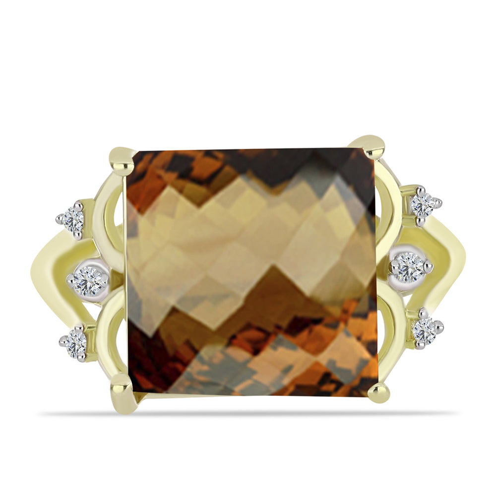 Anillo de Plata Bañada en Oro con Cuarzo Coñac y Topacio Blanco 1 