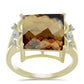 Anillo de Plata Bañada en Oro con Cuarzo Coñac y Topacio Blanco