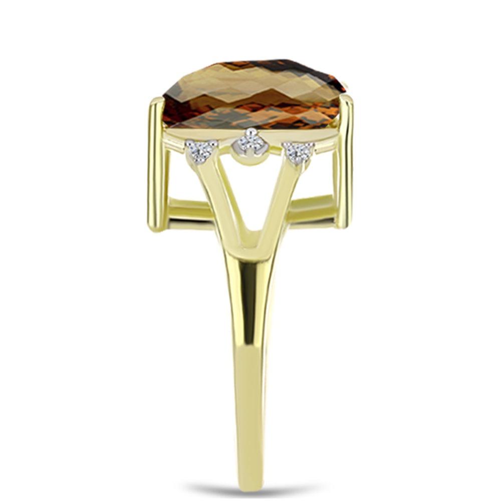 Anillo de Plata Bañada en Oro con Cuarzo Coñac y Topacio Blanco
