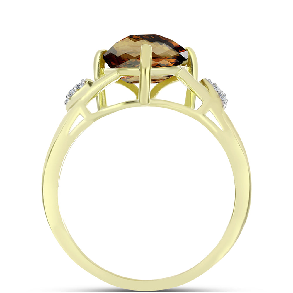 Anillo de Plata Bañada en Oro con Cuarzo Coñac y Topacio Blanco