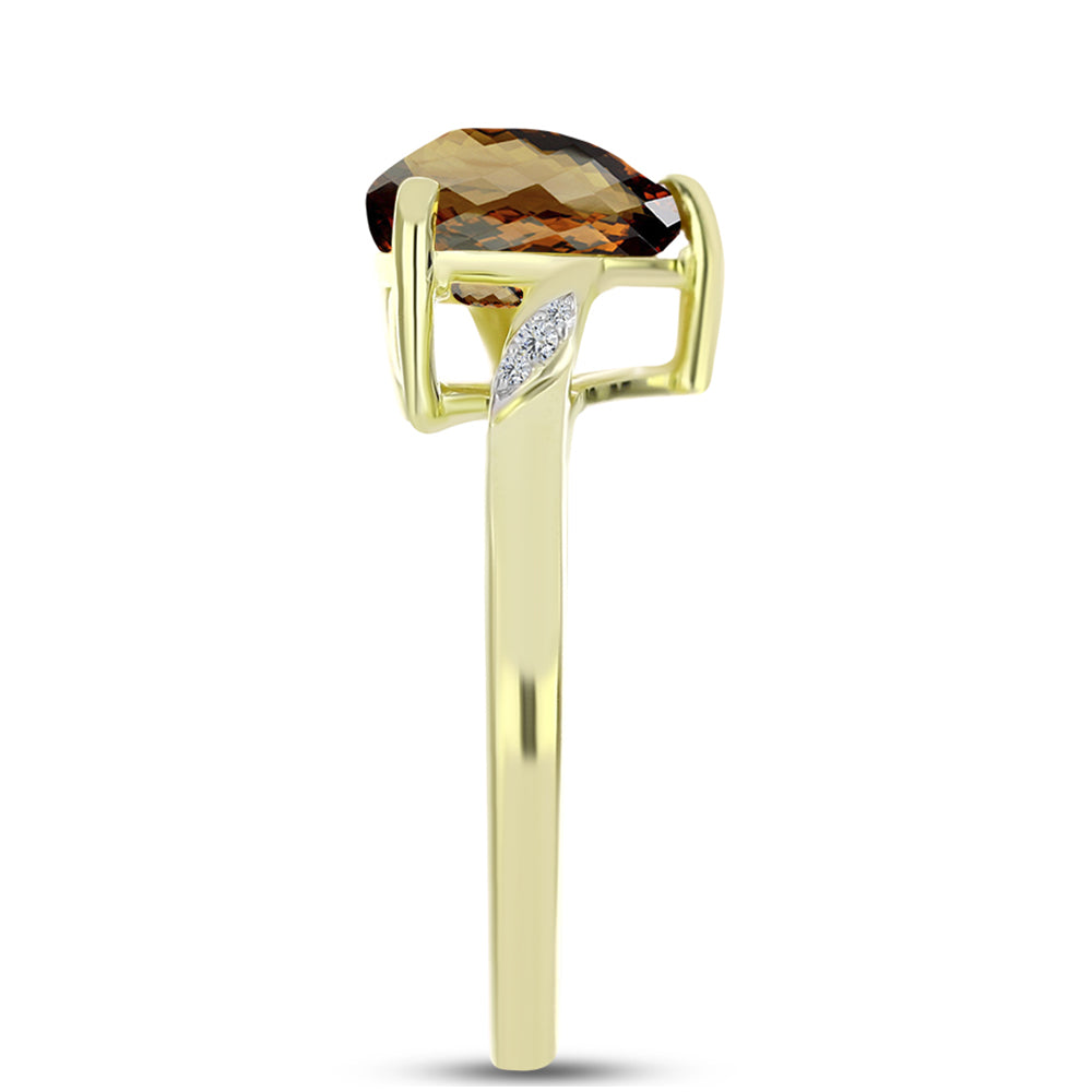 Anillo de Plata Bañada en Oro con Cuarzo Coñac y Topacio Blanco